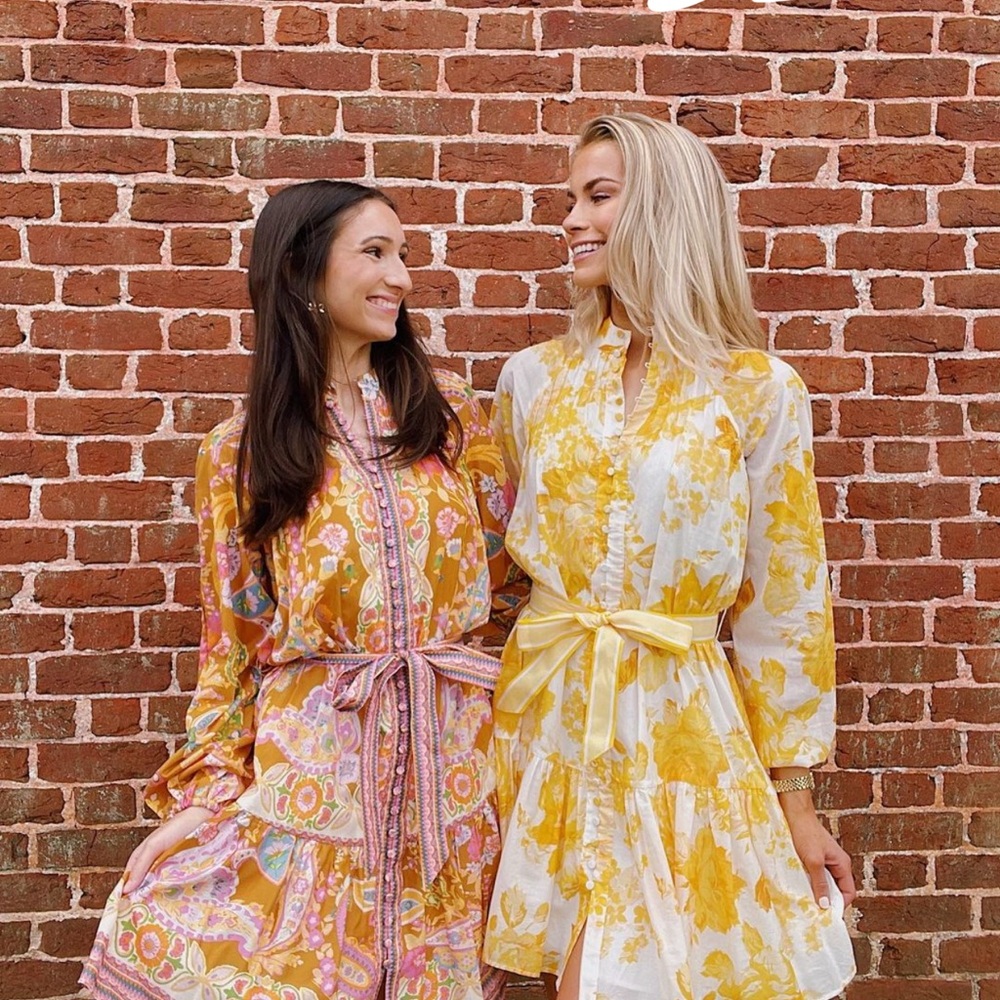 ANTONIO MELANI Yellow and Pink Floral Long Sleeve Dress